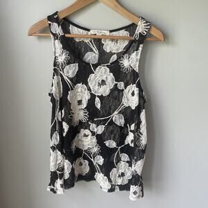 Vintage Painted Threads Tank Top Lace Boho Floral Lace Black/ White Womens S Y2K